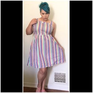 ASOS Rainbow Striped Open Tie Back Dress Size 14